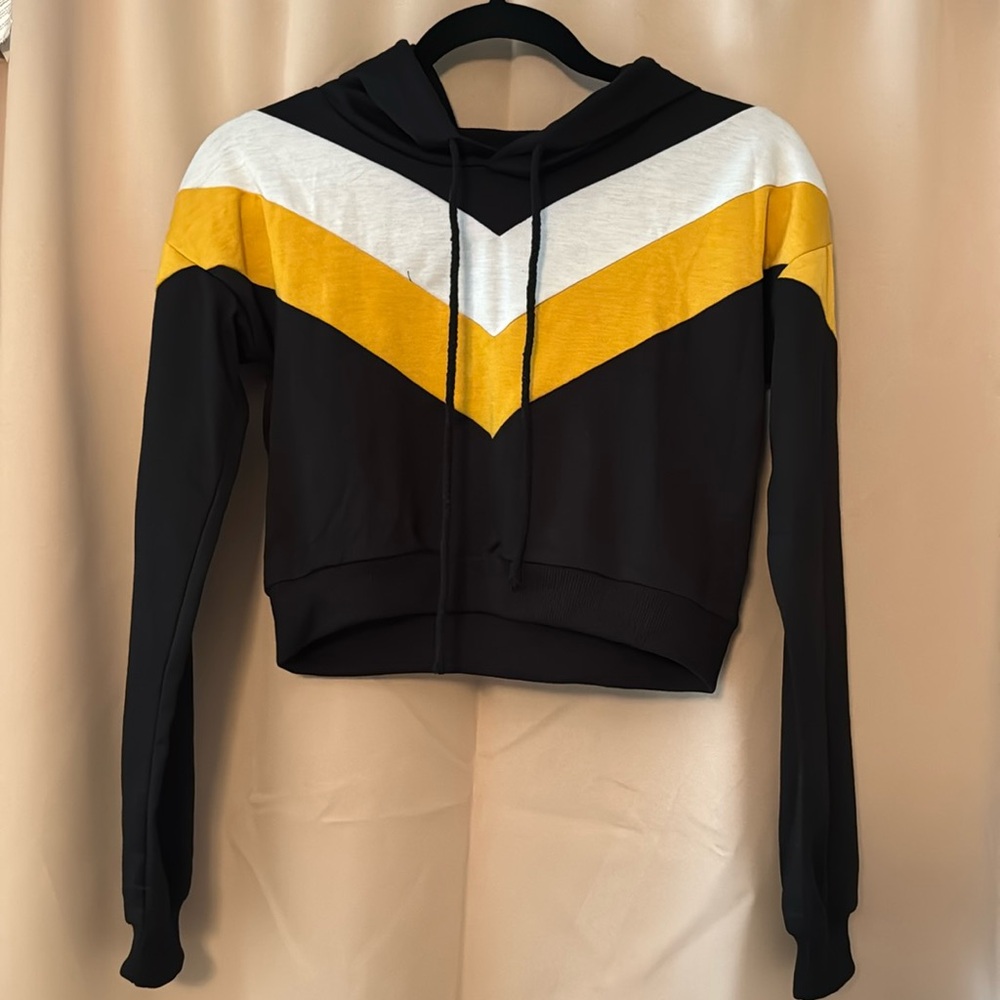 Black Crop Hoodie with Yellow and White Women’s Size Small